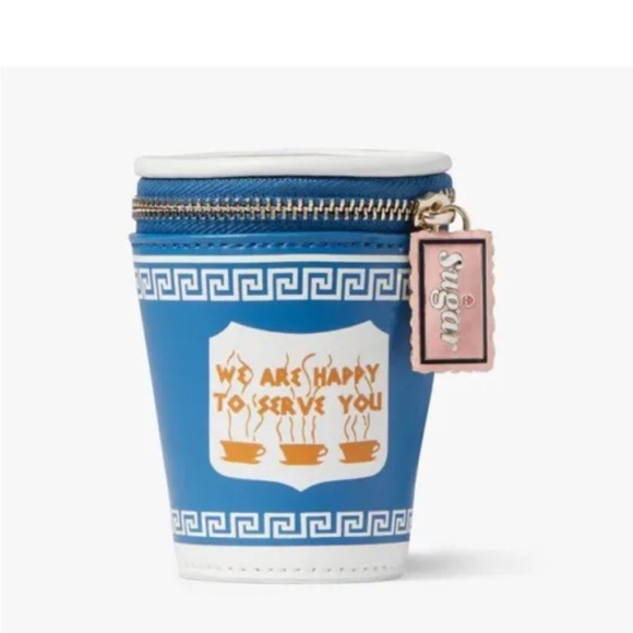 kate spade Handbags - Kate Spade Coffee Break 3D Coin Purse Bag Charm Cup Lid Novelty Blue Leather NWT
